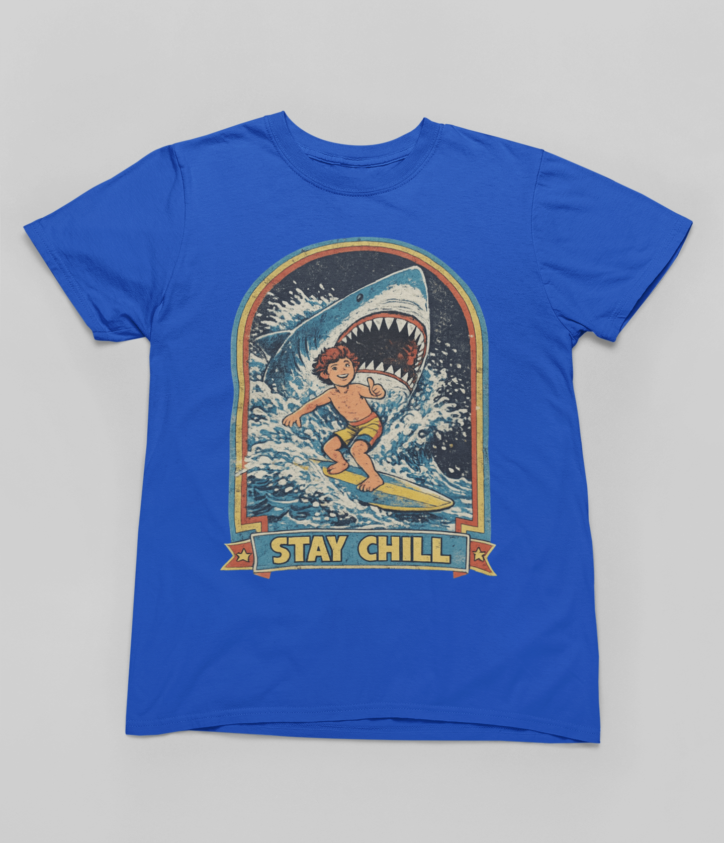 Stay Chill Surfer Shark Tee | Retro 70s Surf Shirt