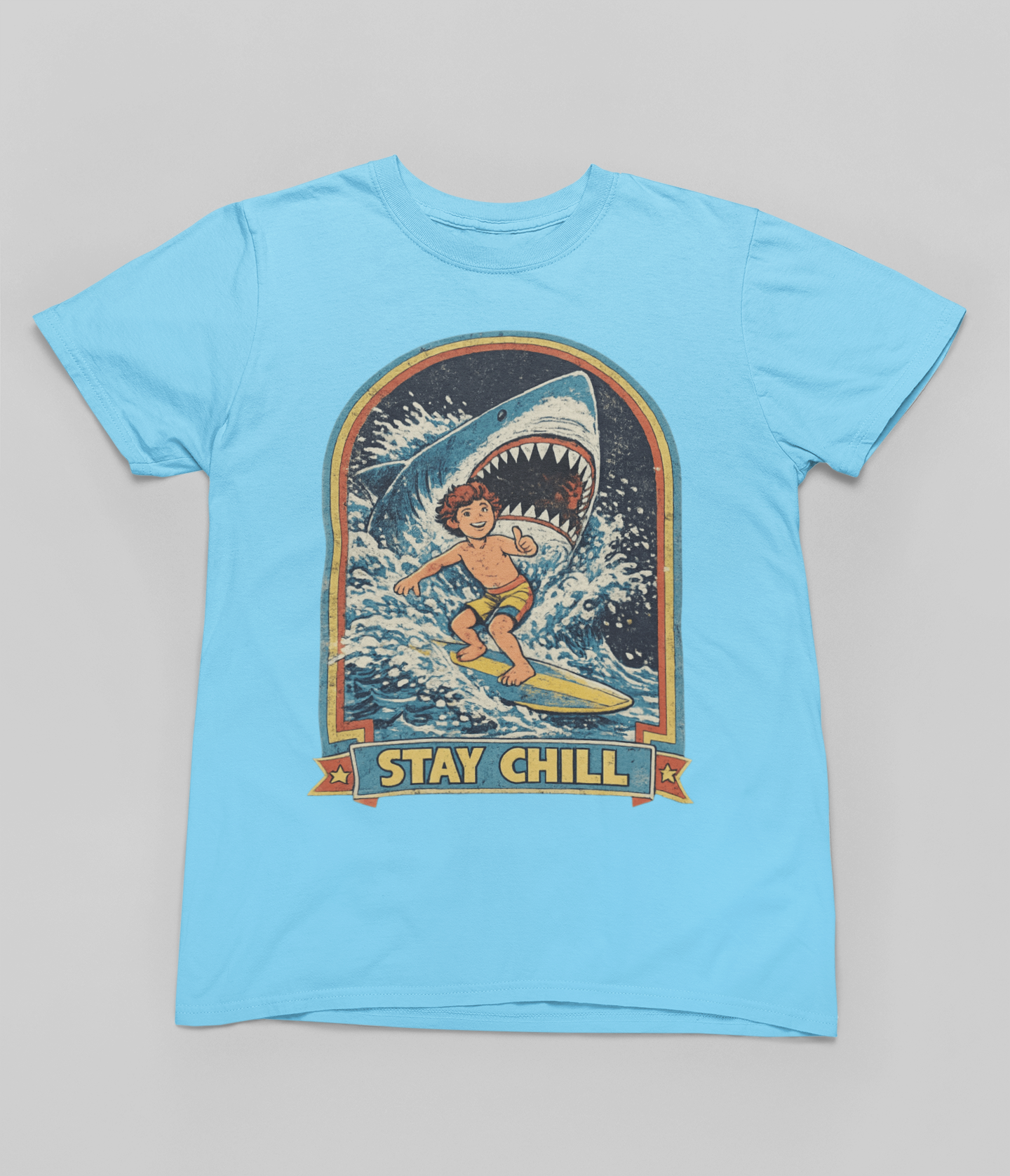 Stay Chill Surfer Shark Tee | Retro 70s Surf Shirt