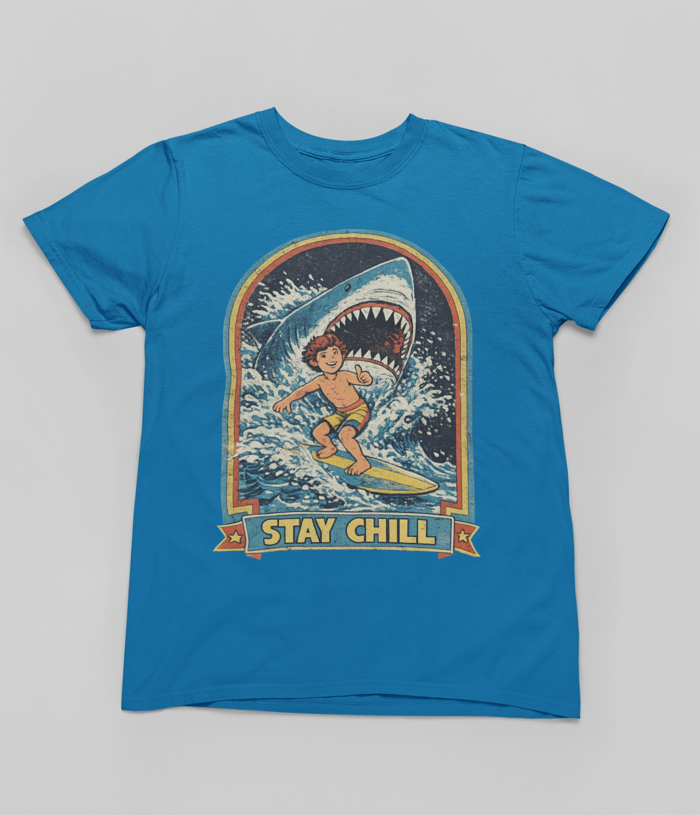 Stay Chill Surfer Shark Tee | Retro 70s Surf Shirt