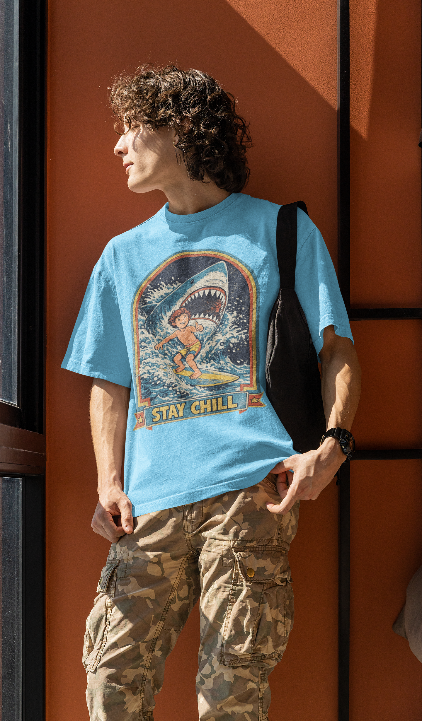 Stay Chill Surfer Shark Tee | Retro 70s Surf Shirt